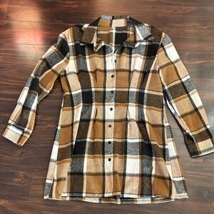 Plaid Flannel Women's Shirt Dress in Brown and Black (XL)